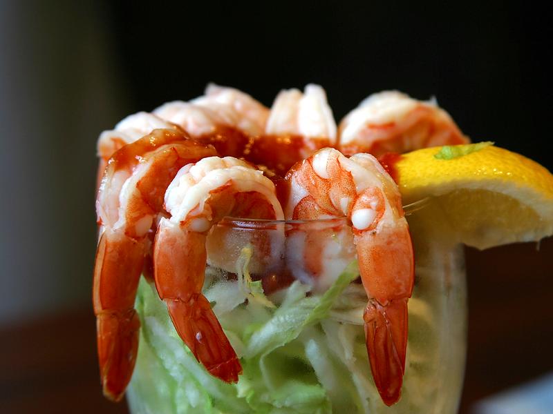 Closeup of a shrimp cocktail.