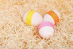 Free Stock Photo: Easter eggs with ribbons on straw