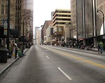 Free Stock Photo: An emptry street with spectators before the 2010 Saint Patricks Day Parade in Atlanta, Georgia