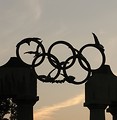 Free Stock Photo: Olympic rings at sunset at Centennial Olympic Park in Atlanta, Georgia