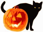 Free Stock Photo: Illustration of a jack-o-lantern and a black cat