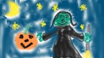 Free Stock Photo: A drawing of a witch and jack-o-lantern for Halloween