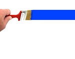 Free Stock Photo: A hand painting a blue line with a paint brush