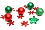Free Stock Photo: Red and green Christmas ornaments isolated on a white background