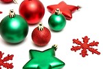 Free Stock Photo: Green and red Christmas ornaments isolated on a white background