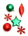 Free Stock Photo: Red and green Christmas ornaments isolated on a white background