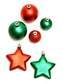 Free Stock Photo: Green and red Christmas ornaments isolated on a white background