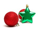Free Stock Photo: Red and green Christmas ornaments isolated on a white background.