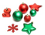 Free Stock Photo: Green and red Christmas ornaments isolated on a white background.