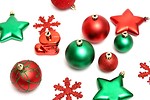Free Stock Photo: Green and red Christmas ornaments isolated on a white background