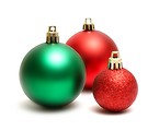 Free Stock Photo: Green and red Christmas ornaments isolated on a white background