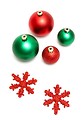 Free Stock Photo: Green and red Christmas ornaments isolated on a white background