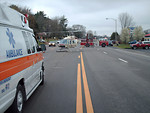 Free Stock Photo: An accident scene with fire, EMS, and a medical helicopter