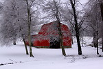 Free Stock Photo: A red barn surrounded by snow