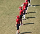 Free Stock Photo: Football players lined up on a field