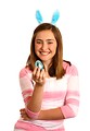 Free Stock Photo: A cute young girl dressed in bunny ears holding an Easter egg