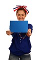 Free Stock Photo: A cute young girl dressed up for the 4th of July holding a blank blue sign