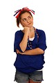 Free Stock Photo: A cute young girl dressed up for the 4th of July with a thoughtful expression