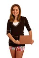 Free Stock Photo: A cute young girl posing with a blank brown sign