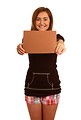 Free Stock Photo: A cute young girl posing with a blank brown sign