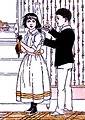 Free Stock Photo: Illustration of a young boy cutting a girl
