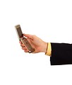 Free Stock Photo: A hand in a business suit holding a cell phone
