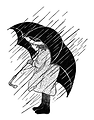 Free Stock Photo: Vintage illustration of a young girl in the rain with an umbrella