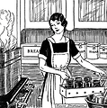 Free Stock Photo: Vintage illustration of a woman in a kitchen