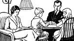 Free Stock Photo: Vintage illustration of a family in a living room
