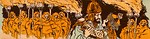 Free Stock Photo: Vintage illustration of worshippers with torches and a couple kissing