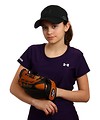 Free Stock Photo: A cute young girl posing with a softball mitt