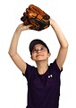 Free Stock Photo: A cute young girl posing with a softball mitt