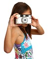 Free Stock Photo: A pretty young girl taking a picture with a camera