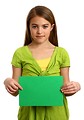 Free Stock Photo: A beautiful young girl holding a blank green sign