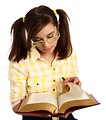 Free Stock Photo: A smart girl with glasses reading a book
