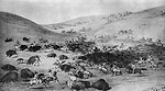 Free Stock Photo: Illustration of an American Indian buffalo hunt in the west