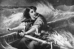 Free Stock Photo: Vintage illustration of a woman rowing a boat on rough seas