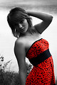 Free Stock Photo: A beautiful young woman posing in a red dress by a lake