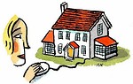Free Stock Photo: Woman clicking on house illustration