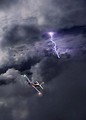 Free Stock Photo: Aircraft flying by lightning