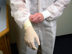 Free Stock Photo: A lab technician putting on disposable gloves