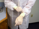 Free Stock Photo: A lab technician putting on disposable gloves