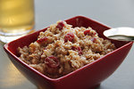 Free Stock Photo: A red bowl of oatmeal