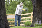 Free Stock Photo: A man spreading fertilizer on his garden