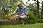Free Stock Photo: A man spraying a pesticide on some plants in his garden