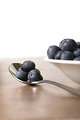 Free Stock Photo: A bowl of and spoonful of blueberries