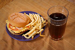 Free Stock Photo: A cheese burger, french fries and a sweet tea.