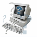 Free Stock Photo: Illustration of a computer surrounded by question marks