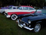 Free Stock Photo: Several vintage cars lined up in the grass.