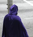 Free Stock Photo: Back of someone in a blue cape standing by the street at Dragoncon 2008 in Atlanta, Georgia.
